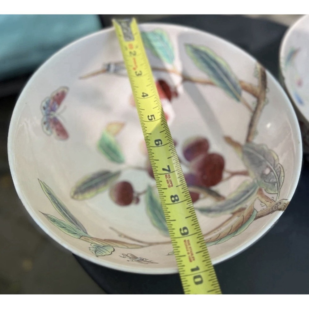 Vintage Chinoiserie Porcelain Fruit Bowl Butterfly Berry Botanical Large - Picture 12 of 12